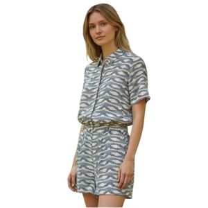 FRNCH Paris Geometric Romper Blue Tan Button Front Women’s M